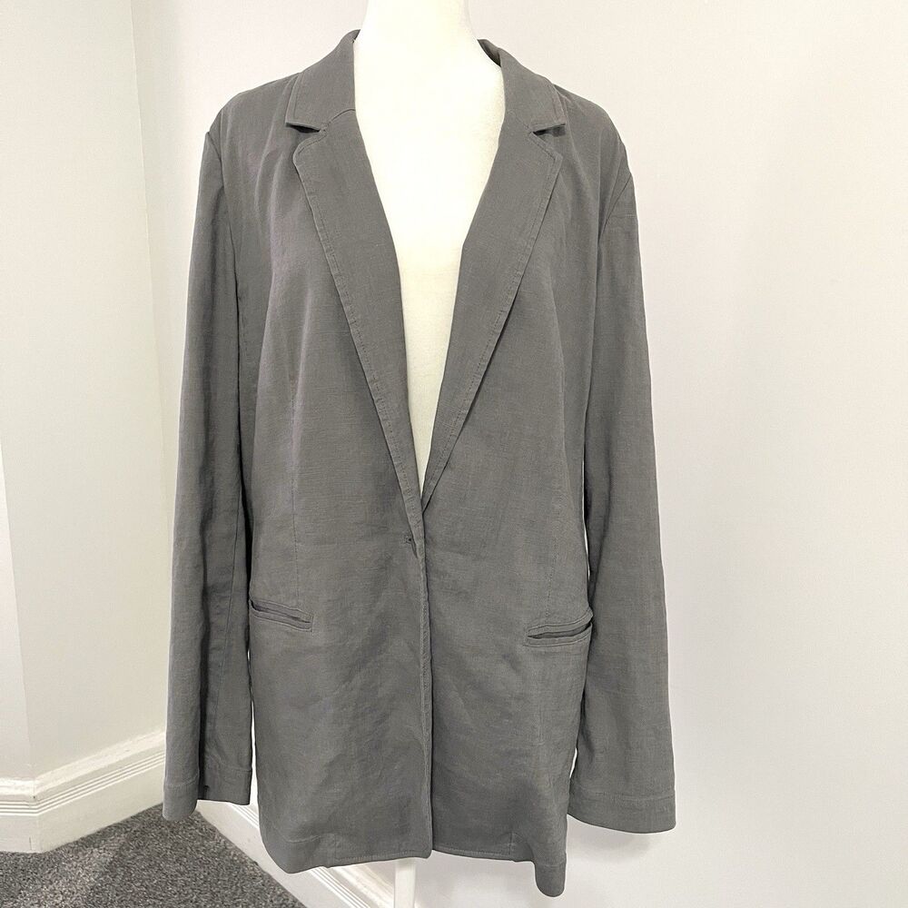 J Jill Linen Blend Blazer Jacket Womens Large Gray Button Front Pockets